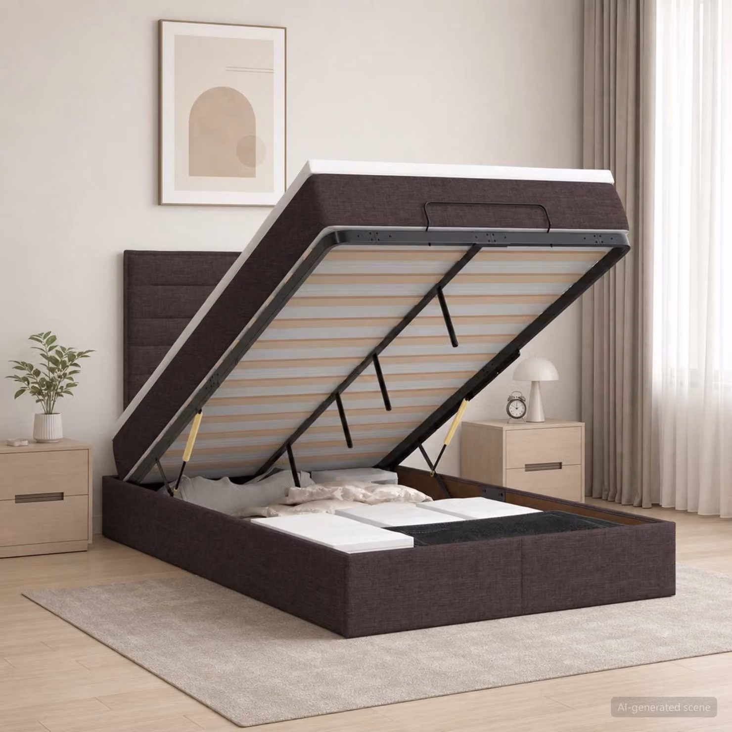 Letto ottomano con materasso vidaXL in tessuto marrone con base a sollevamento L/P/H: 120 x 200 x 128 cm