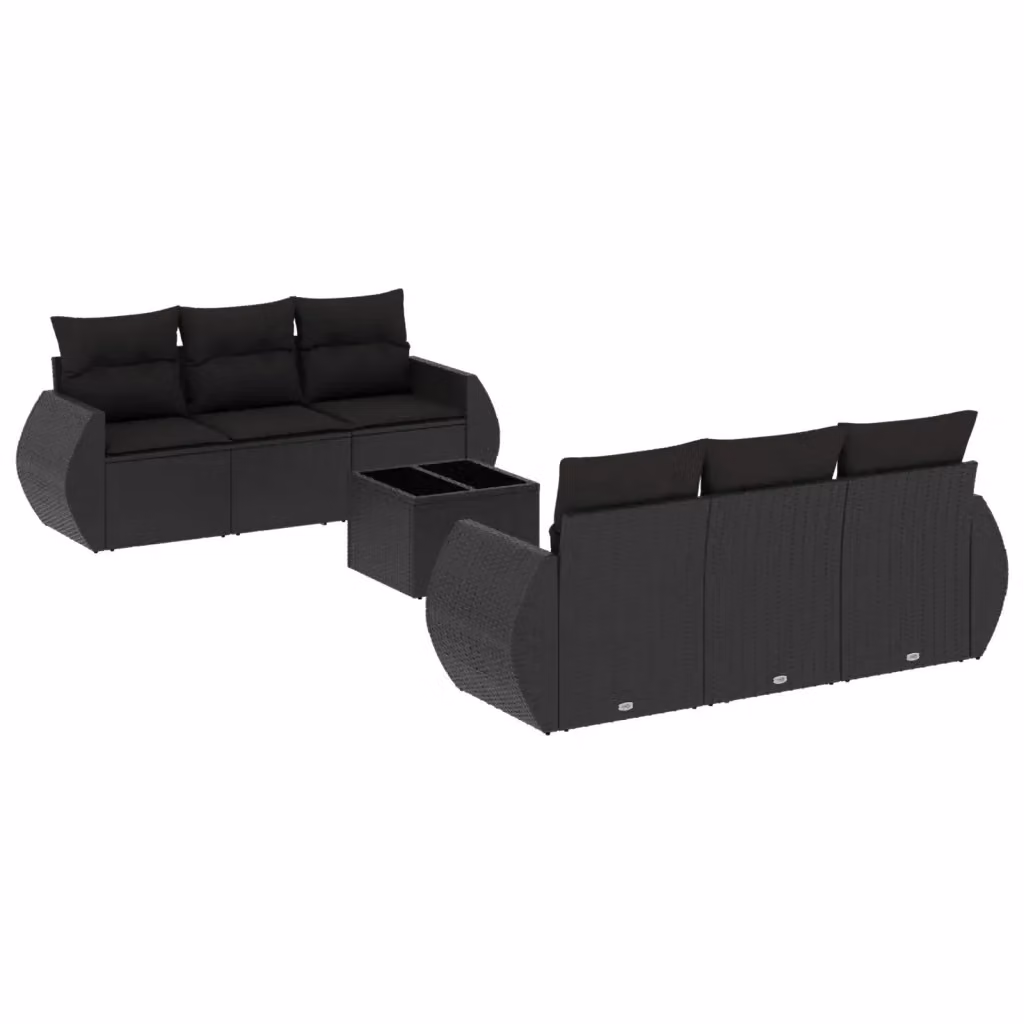 Set Divani da Giardino vidaXL con Cuscini e Tavolino Nero in Polyrattan e Metallo – 2
