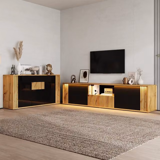 Set Mobili Soggiorno 2pz ¨C Minimal ¨C Nero Rovere 180x40x51cm + 140x35x71cm