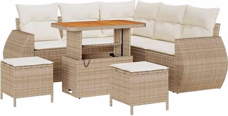 Set Divano da Giardino 8 pcs Beige polyrattan