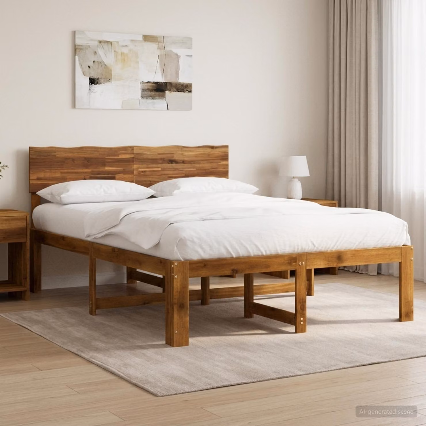 Letto matrimoniale con testiera ROSTOCK vidaXL in legno di acacia naturale, L: 137 cm, P: 190 cm, H: 91 cm