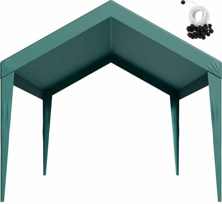 SucceBuy tetto di ricambio per carport, 3 x 6 m, robusto telone per tende da garage portatili, copertura resistente ai raggi UV per pensiline per auto, telone durevole con reti catturapalloni, verde scuro, senza telaio