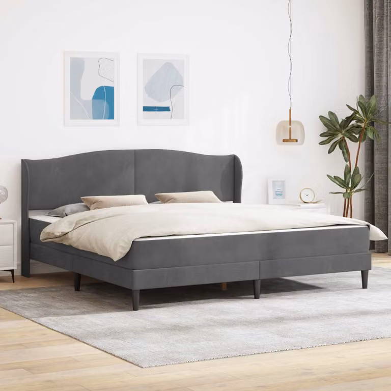 Struttura del letto moderna vidaXL in velluto grigio scuro con doghe in legno L: 180 cm, P: 200 cm, H: 101 cm