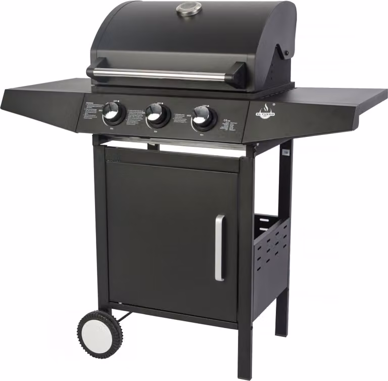 Barbecue El Fuego: barbecue a gas San Angelo a 3 bruciatori, carrello barbecue, barbecue da giardino