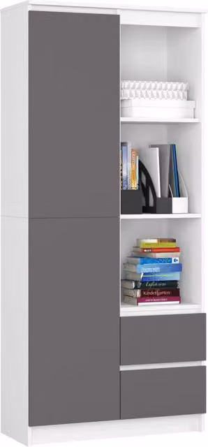 Libreria AKORD R11 Bianco, Grigio Grafite 80 cm 2 ante 2 cassetti 80x35x180 cm