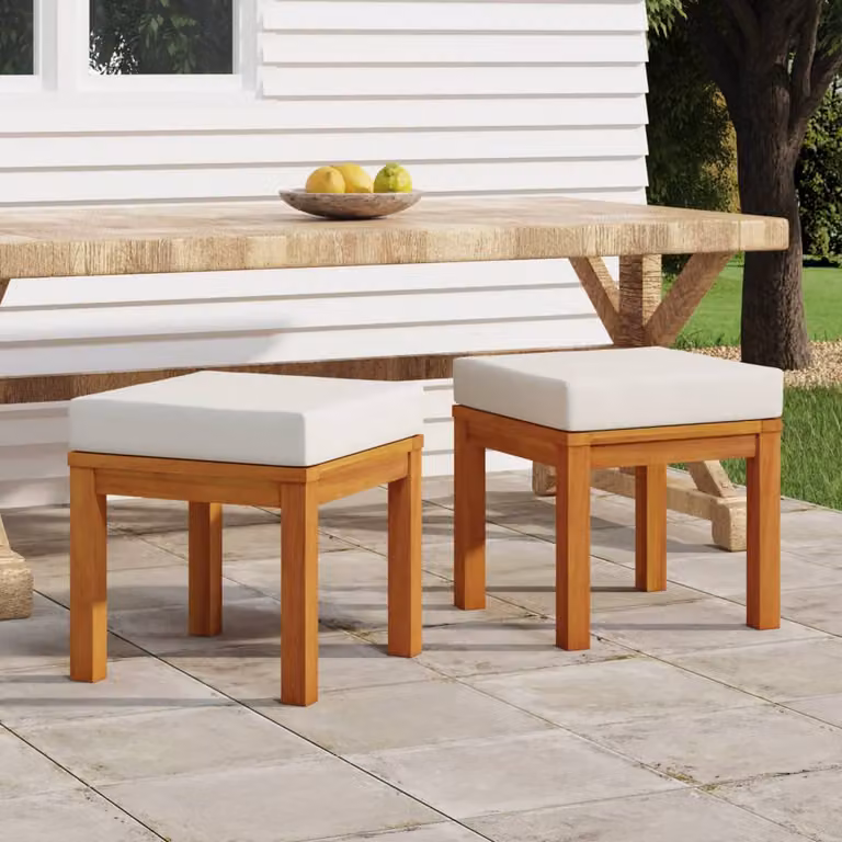 Set di 2 sgabelli da giardino vidaXL in legno di acacia massello con cuscini beige L/P/H: 40 x 40 x 42 cm