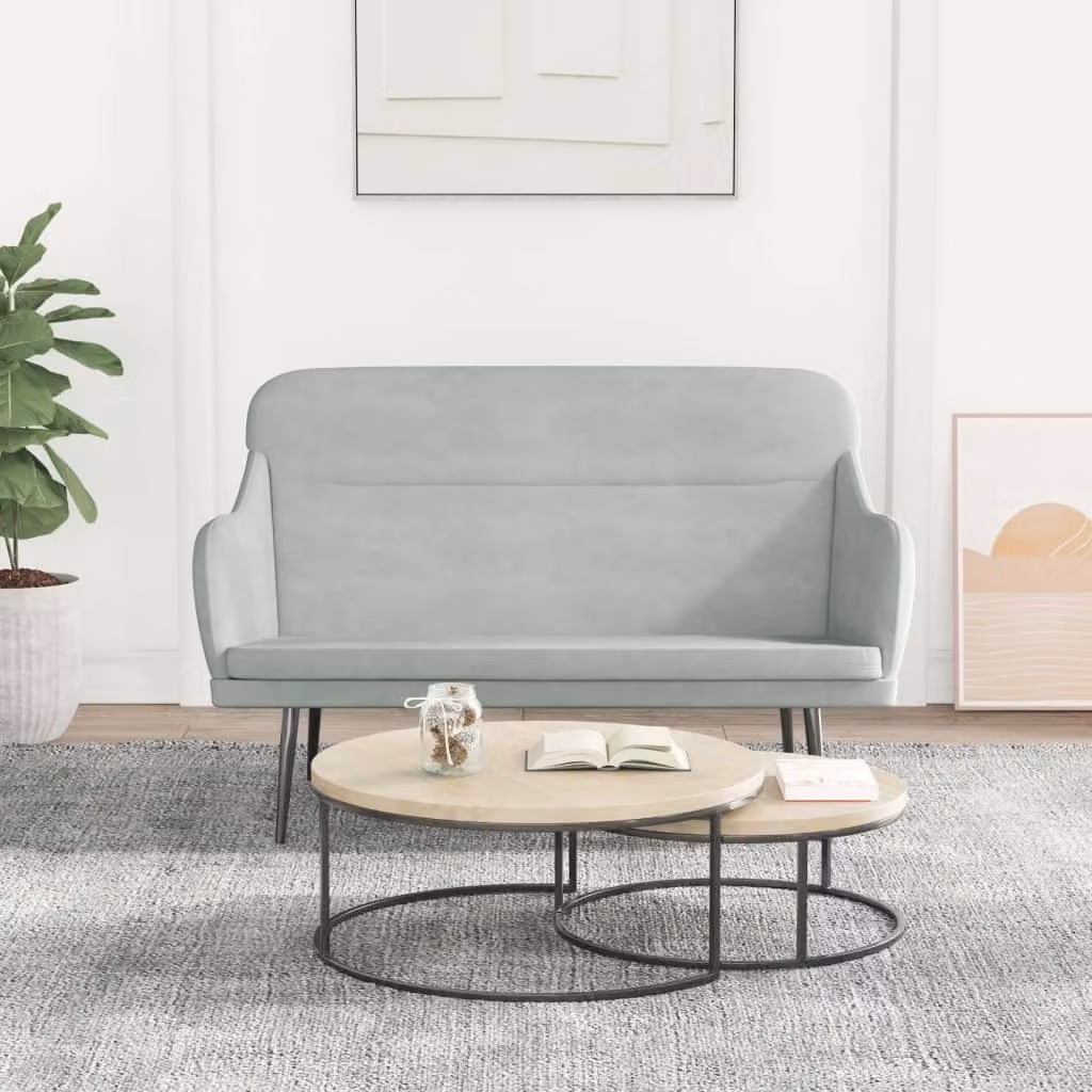 Panca vidaXL in velluto grigio con braccioli per soggiorno L: 110 cm, P: 76 cm, H: 80 cm