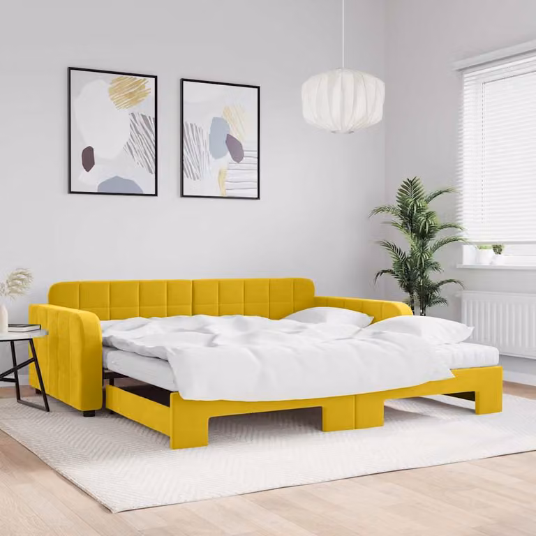 vidaXL Divano Letto Estraibile in Velluto Giallo con Materassi L/P/H: 223 x 100 x 71 cm