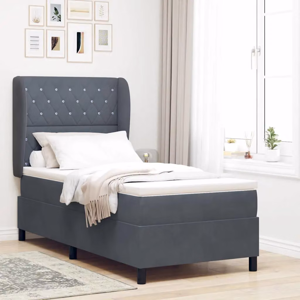 Letto ibrido con testiera in velluto vidaXL Grigio, L 90 cm x P 200 cm