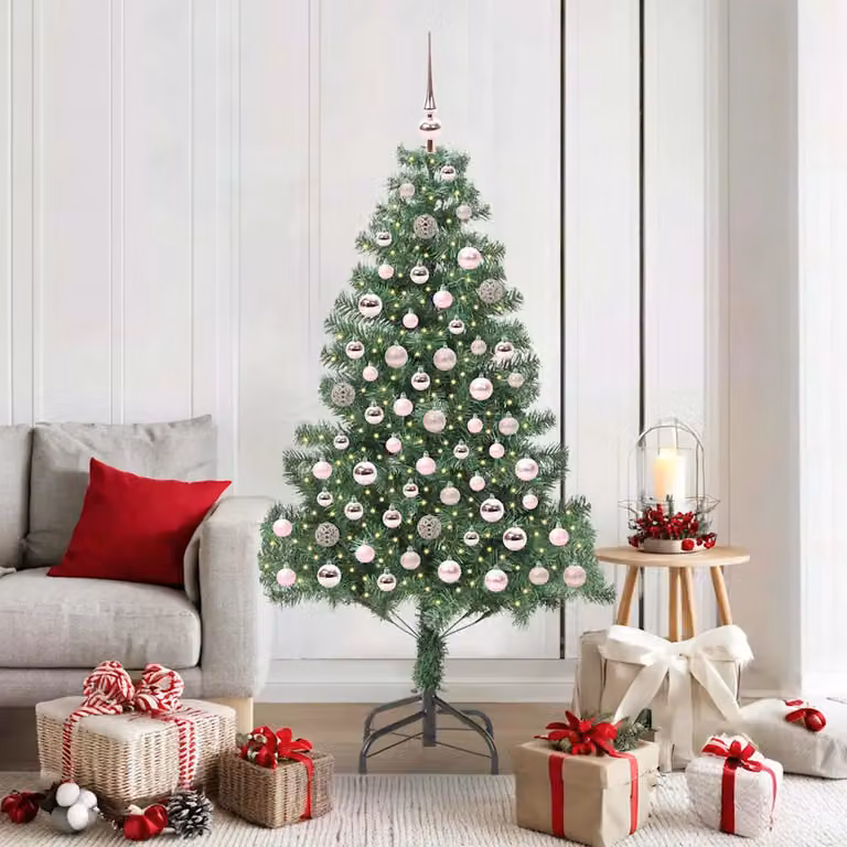 Albero di Natale moderno vidaXL verde in PVC con luci LED bianco caldo, Altezza: 180 cm