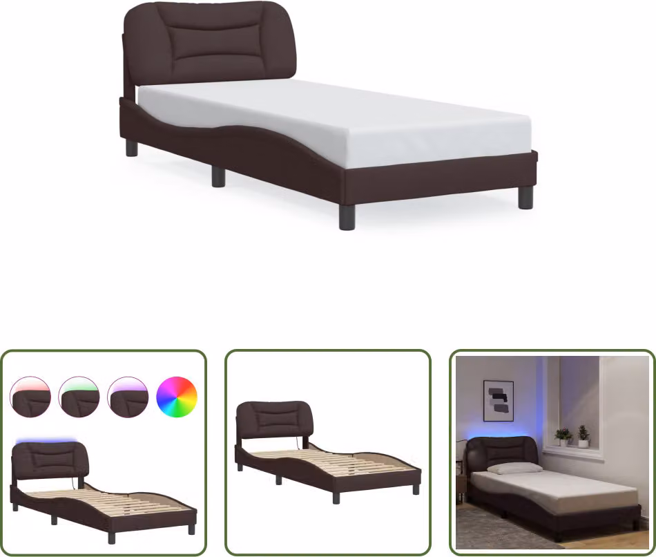 The Living Store Struttura letto con LED in tessuto marrone scuro 90x200 cm