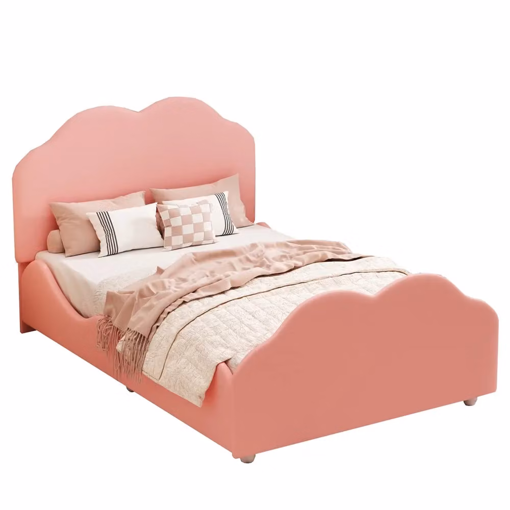 Letto imbottito per bambini Minimal in velluto rosa con testiera a forma di nuvola L/P/H: 200 x 90 x 107,5 cm – 2