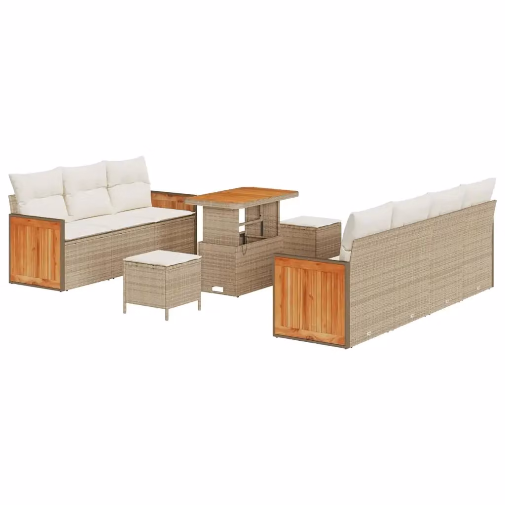 Set Divano da Giardino vidaXL 10 Pezzi in Rattan e Legno di Acacia Beige e Crema – 2