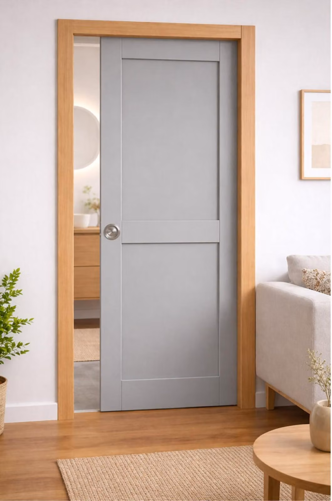 Porta scorrevole Athena grigia chiara 2 ante H204 x L73 cm, incasso, kit finitura GD MENUISERIES