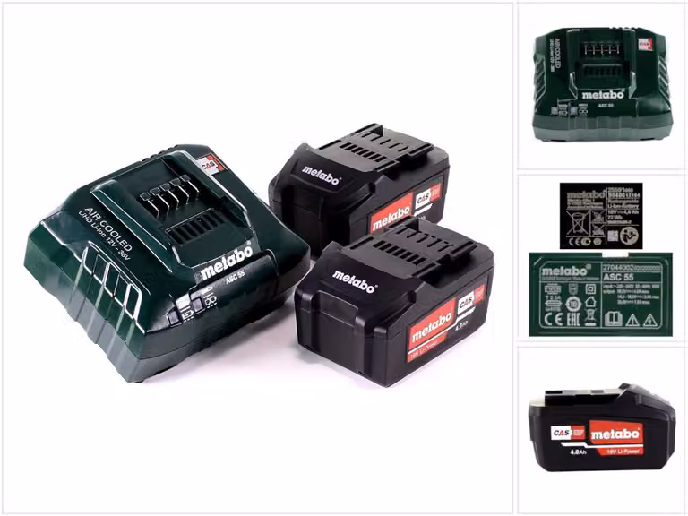 Set base Metabo 2x batteria Li-Power 18 V 4,0 Ah CAS Li-Ion + caricatore ASC 55 ( 685050380 )