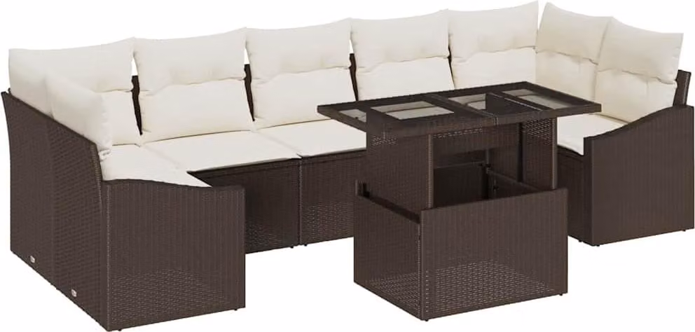 Set Divano da Giardino 8 pcs Marrone Poly Rattan
