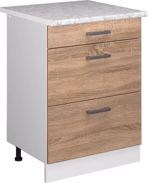 Mobiletto base per cucina R-Line Sonoma/Bianco 60 cm con cassetti PL Marmo Vicco