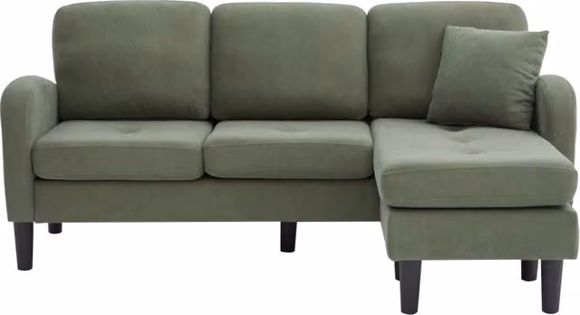 Divano angolare a L 166x118x77 cm in tessuto vellutato con chaise longue modulare 3 posti, gambe in plastica