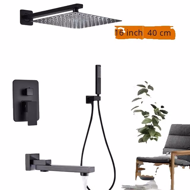 Set doccia, design a parete, soffione a pioggia, 3 vie da 16 pollici B