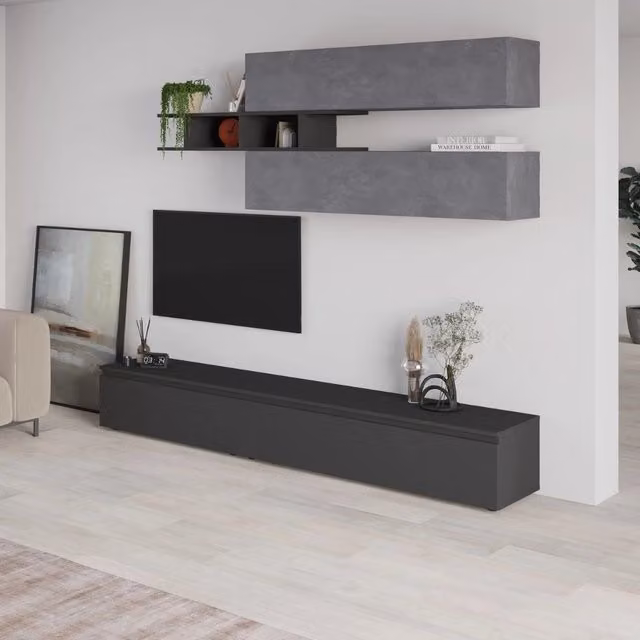 Parete attrezzata cemento e antracite Venus 250x40x206H