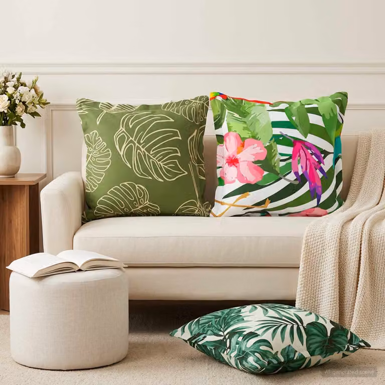 Set di 2 federe vidaXL HOUTEN con motivo floreale multicolore in poliestere, L 45 cm x P 45 cm