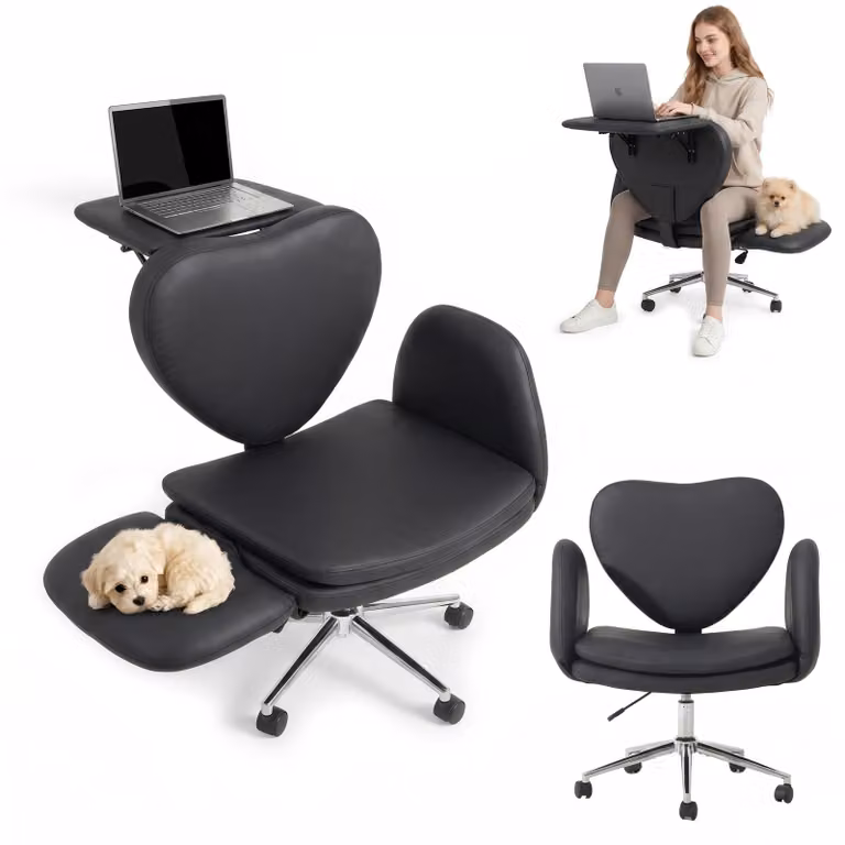 Sedia da scrivania - Sedia da ufficio per computer - Seduta ampia - Piano del tavolo pieghevole - Braccioli regolabili in 5 posizioni - Seduta regolabile in altezza per la posizione a gambe incrociate - Sedia girevole ergonomica con rotelle - Materiale: p