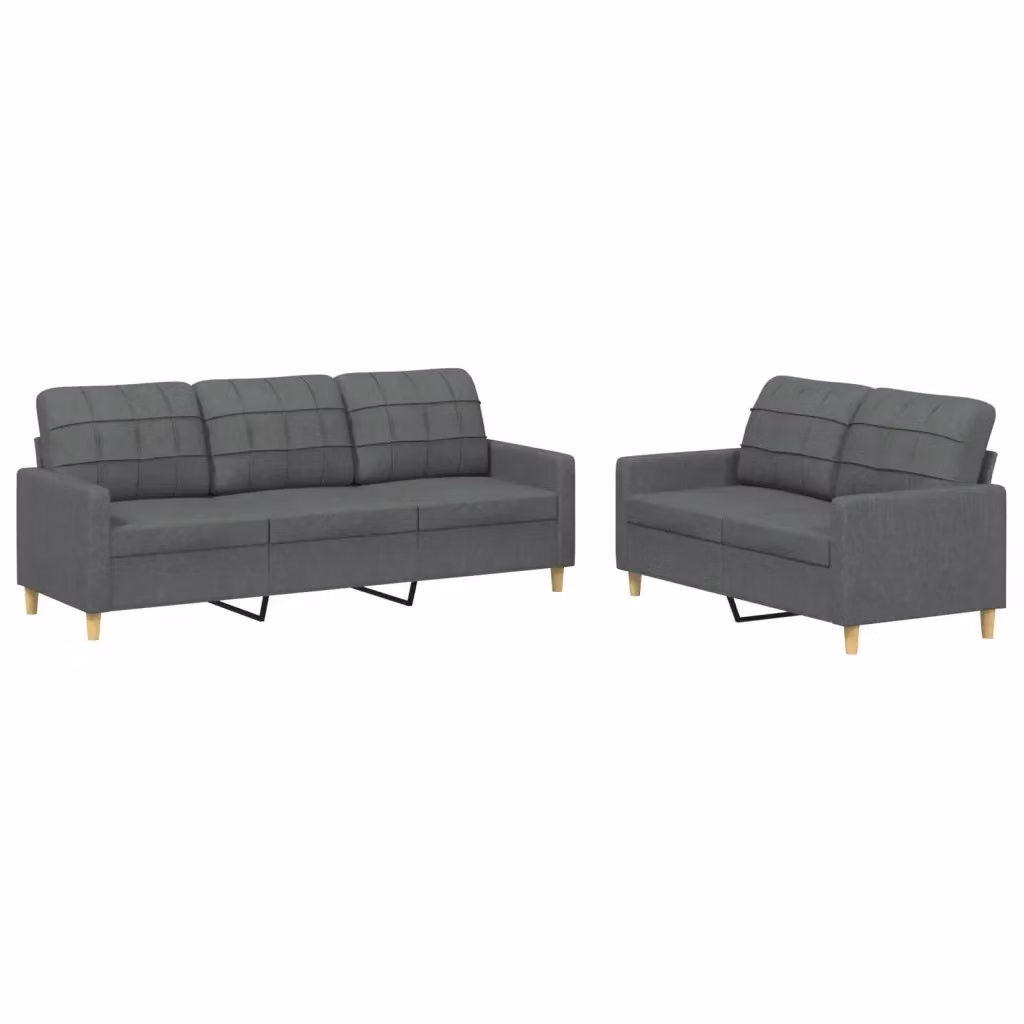 vidaXL Set di 2 Divani Moderni in Tessuto Grigio con Cuscini e Struttura Imbottita – 2