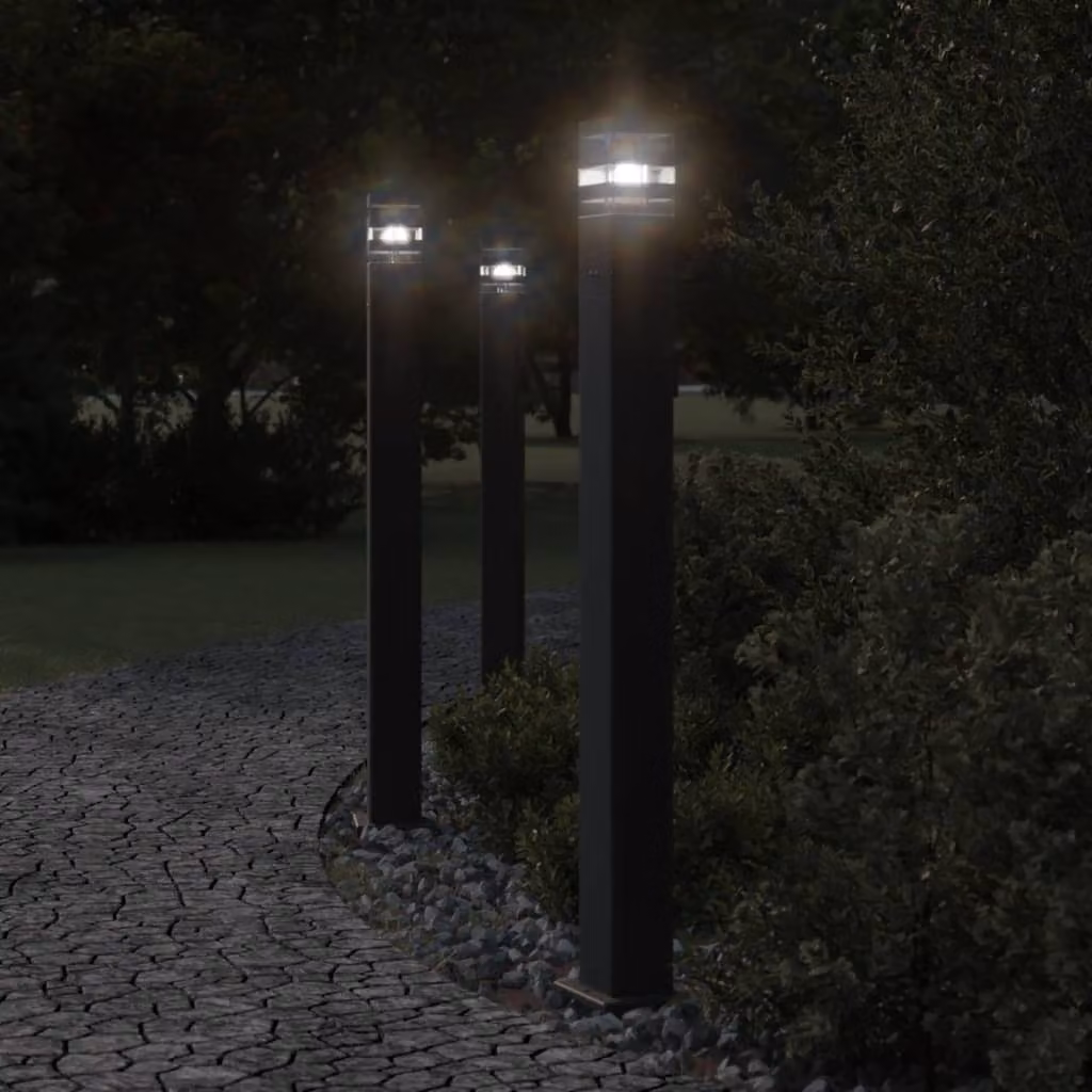 vidaXL Lampada da terra per esterni in alluminio nera con protezione IP44, Altezza: 110 cm