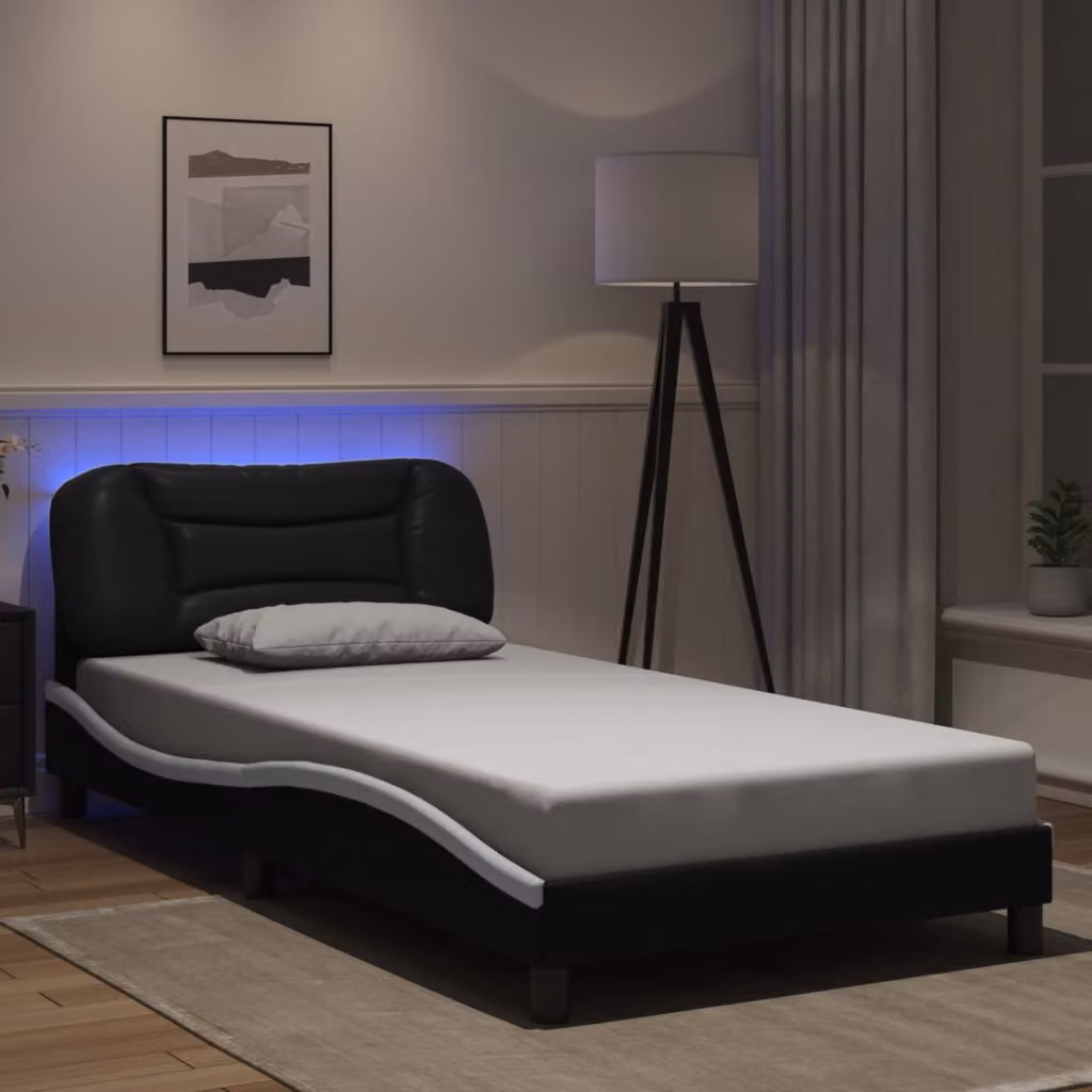vidaXL Giroletto Hvar con LED e porta USB, Nero e Bianco, L 100 x P 200 cm – 1
