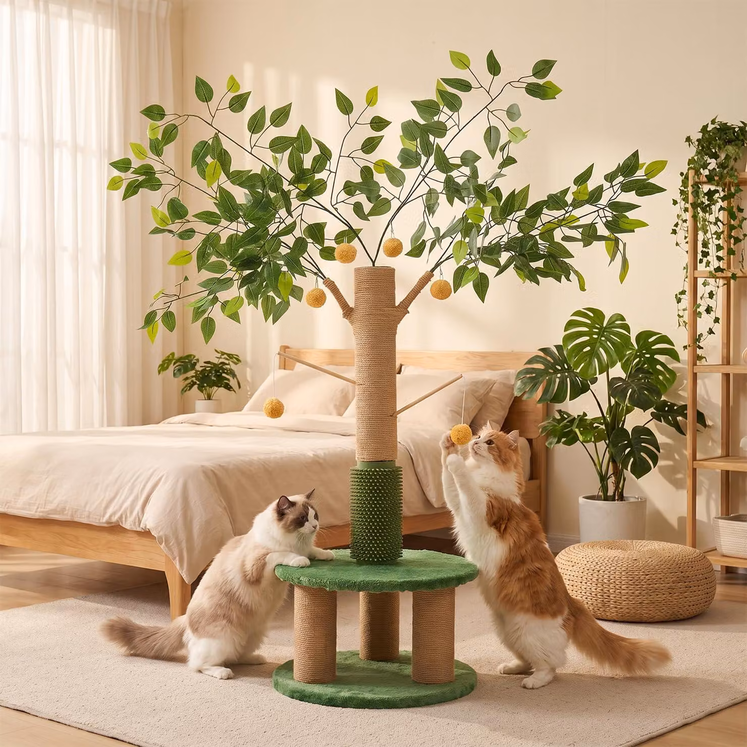 Albero per gatti con tiragraffi, palline sospese interattive, ideale per gatti, giocattolo da interno