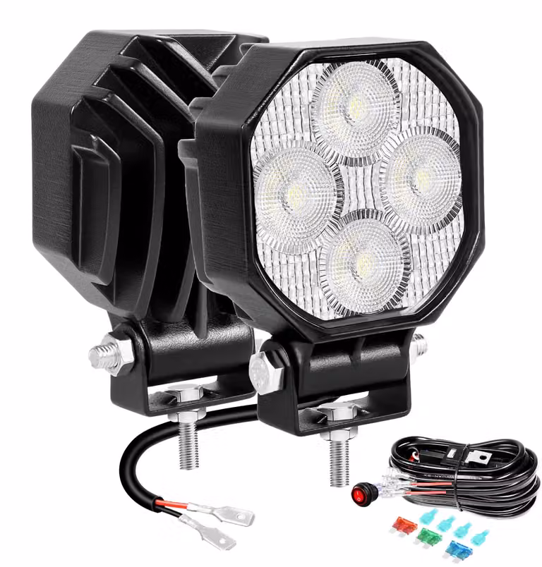 Lampada da lavoro a LED, costruzione robusta, design impermeabile, 2 faretti da 16W, luminosità di 3000 lumen