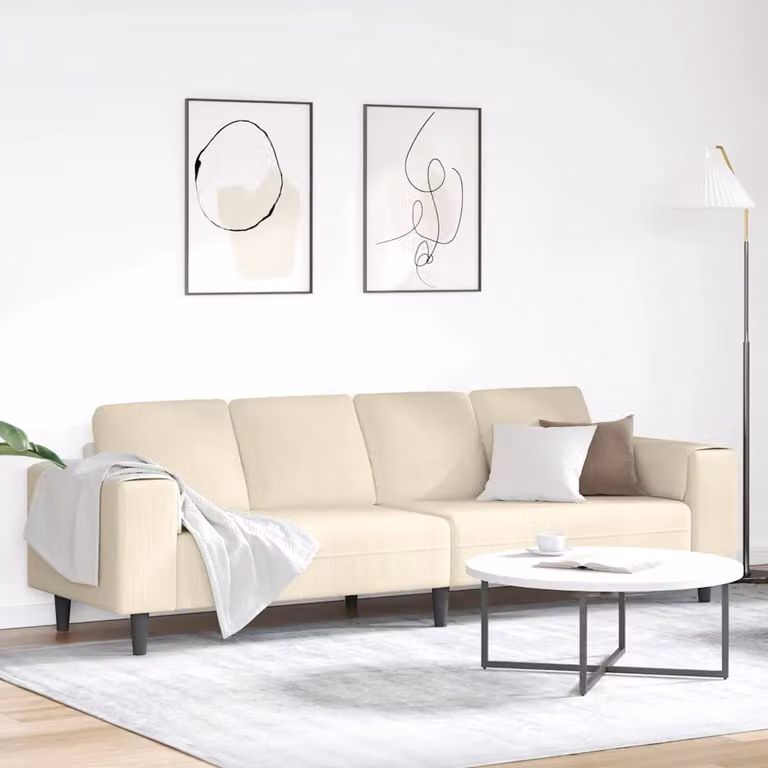 Divano moderno vidaXL in tessuto cord beige L: 250 cm, P: 77 cm, H: 76 cm