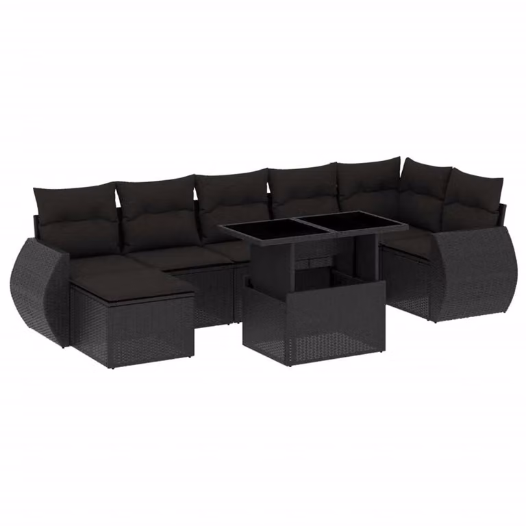 Set Divani da Giardino con Cuscini 8 pz Nero in Polyrattan