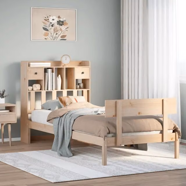 Letto Libreria VIDAXL in Legno Massello di Pino Rustico Marrone, L/P/H: 200 x 90 x 110 cm – 1