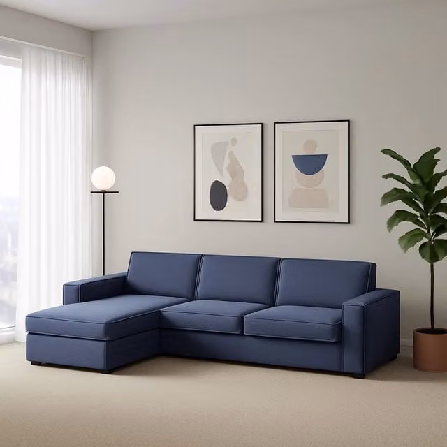 Divano ad angolo Anila TALAMO ITALIA con penisola contenitore sinistra, Blu, L: 280 cm, H: 90 cm, P: 95 cm