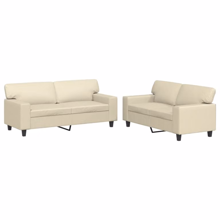 Set di Divani 2 pz Crema in Pelle finta