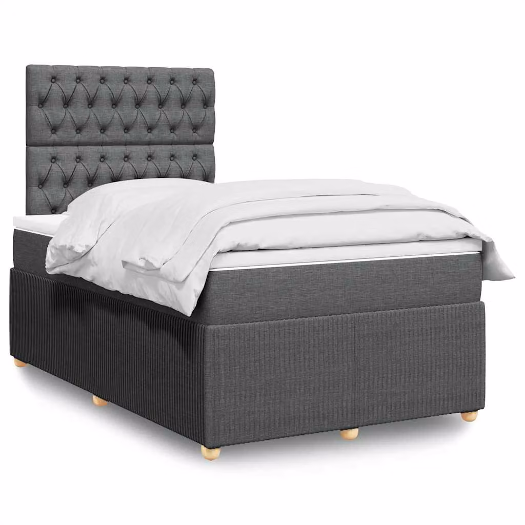 vidaXL Giroletto a Molle con Materasso Ibrido in Tessuto Grigio e Bianco L/P/H: 120 x 200 cm