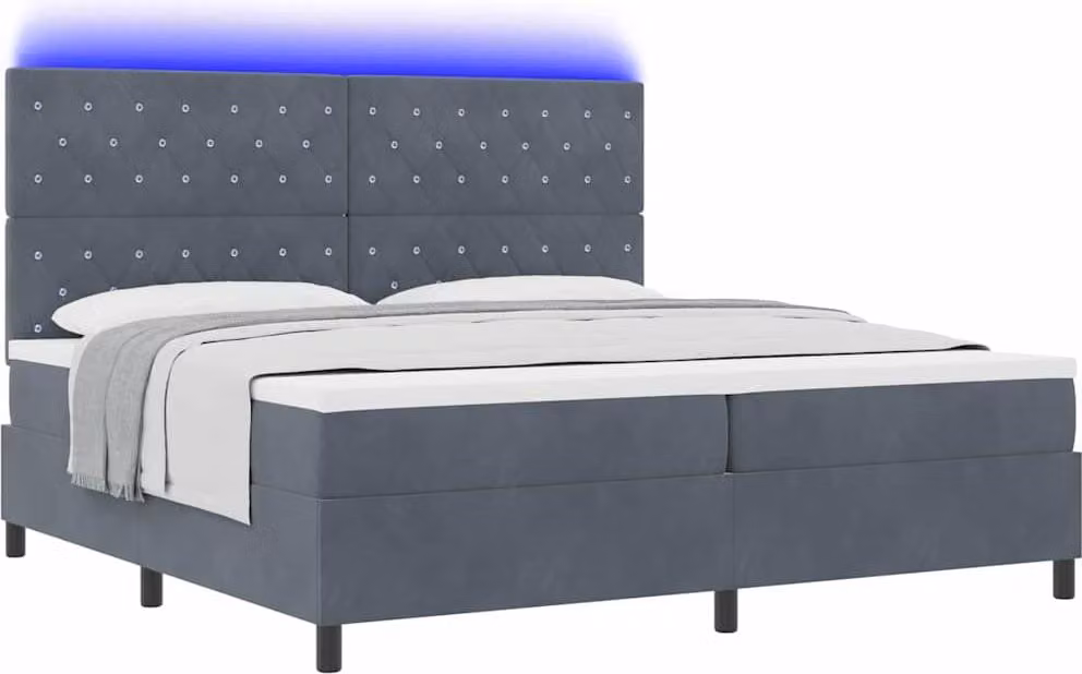 SYFAX™ Letto a Sorgente LED Grigio scuro 200 x 200 cm Tessuto