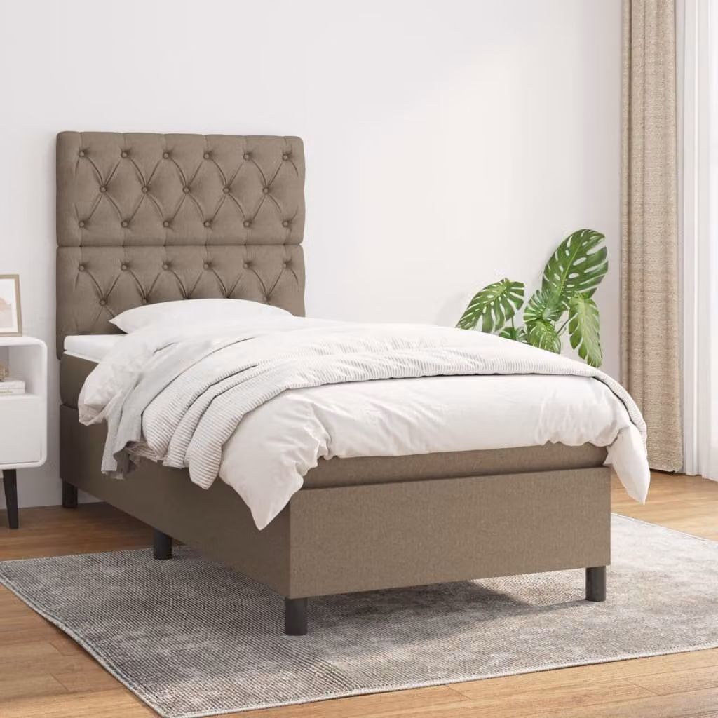vidaXL Letto Ibrido con Giroletto a Molle e Materasso a Tasche in Tessuto, Colore Tortora/Grigio/Beige, L/P/H: 80 x 200 cm