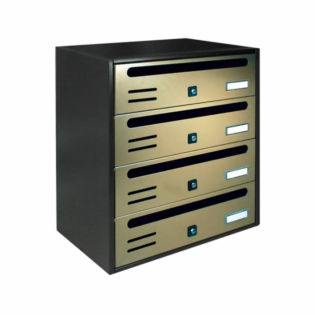 Cassette Postali Condominiali ALUBOX CUBO a 4 Posti in Lamiera Zincata, Colore Antracite con Sportelli Bronzo Antico, L/P/H: 43,5 x 38,5 x 25 cm – 2