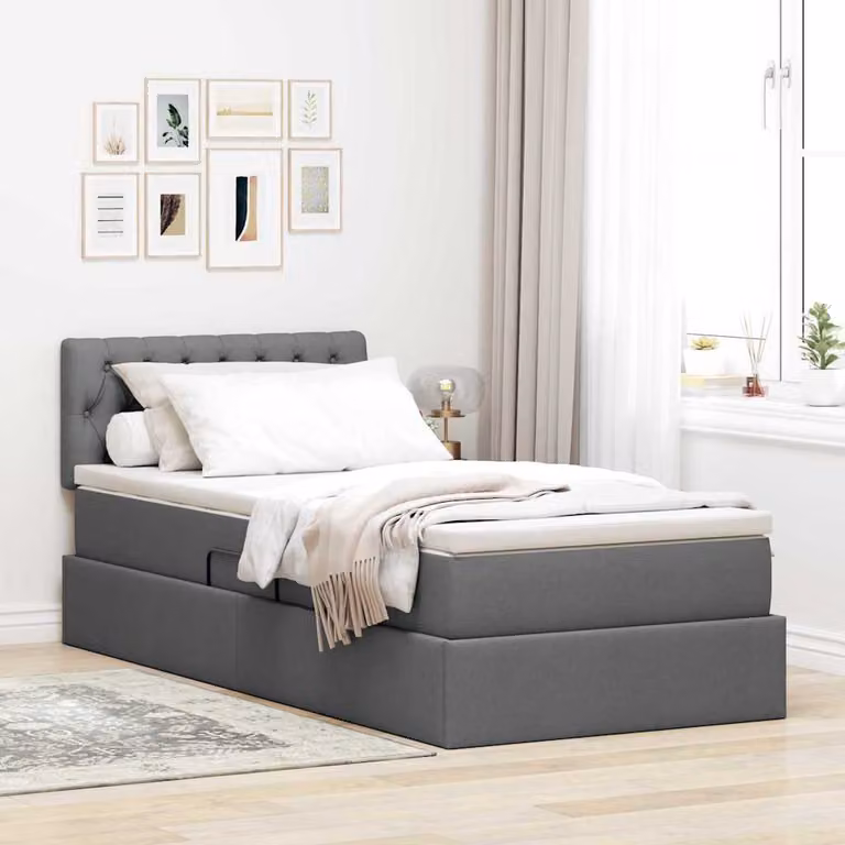 Letto con contenitore e illuminazione LED vidaXL in tessuto grigio, L 90 x P 200 cm