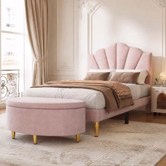 Letto imbottito in velluto rosa 90x200 cm con testiera regolabile