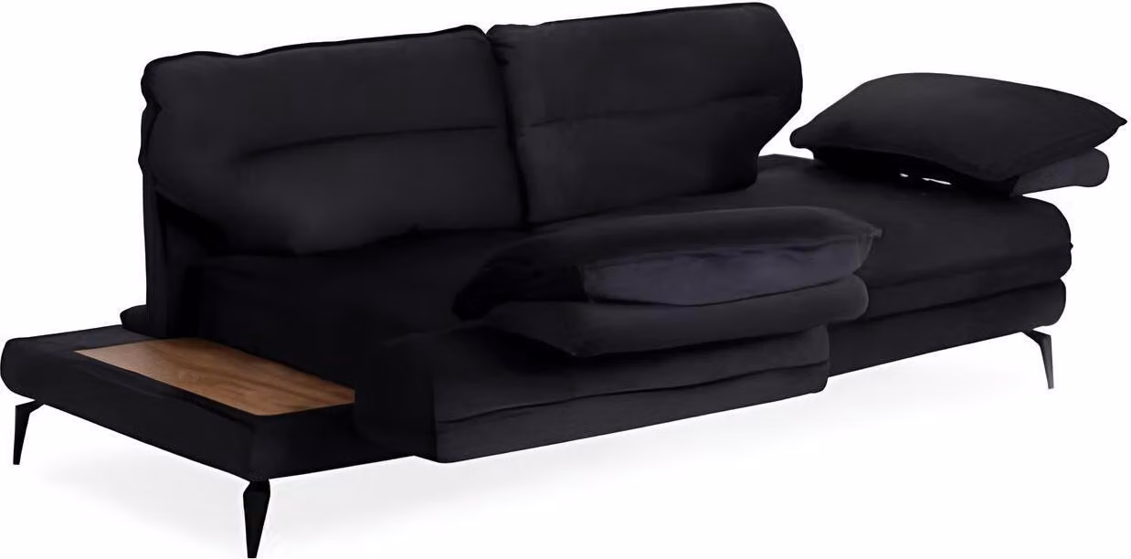 Divano multifunzionale in velluto nero a tre posti, tessuto d'arredo di design