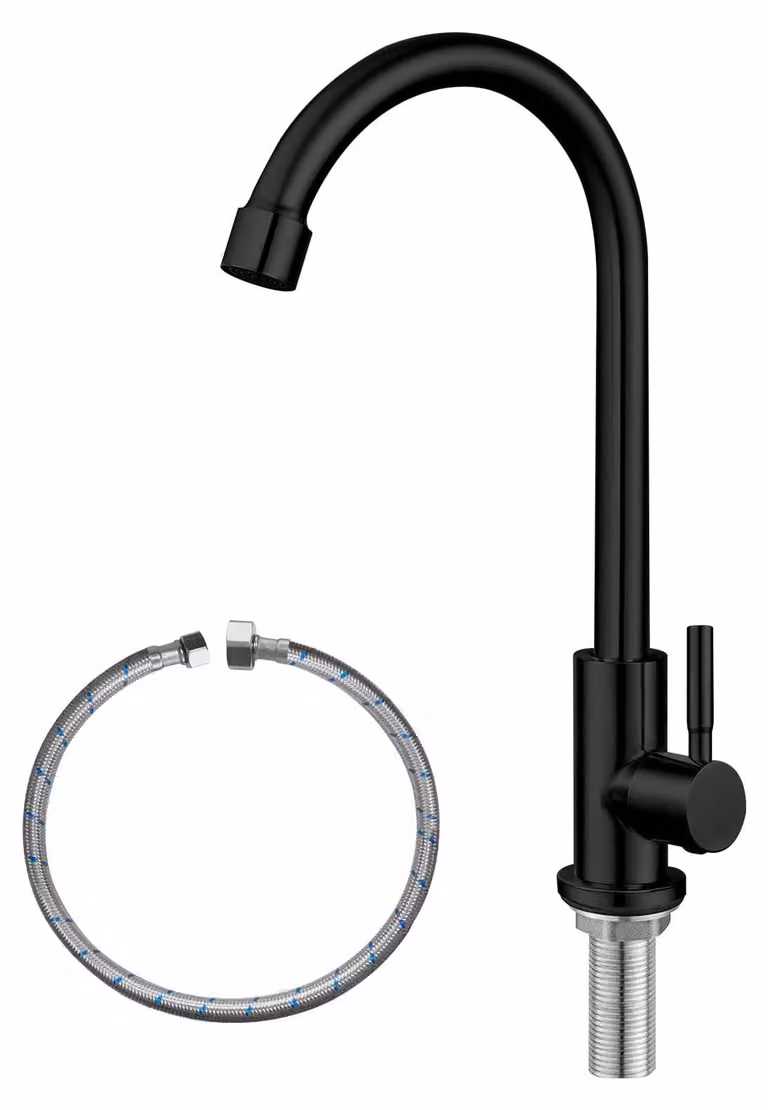 Rubinetto da cucina, solo acqua fredda, acciaio inossidabile, finitura nera opaca, monocomando, girevole a 360°