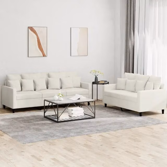 Set di Divani 2 pz con Cuscini Crema in Velluto 3201728