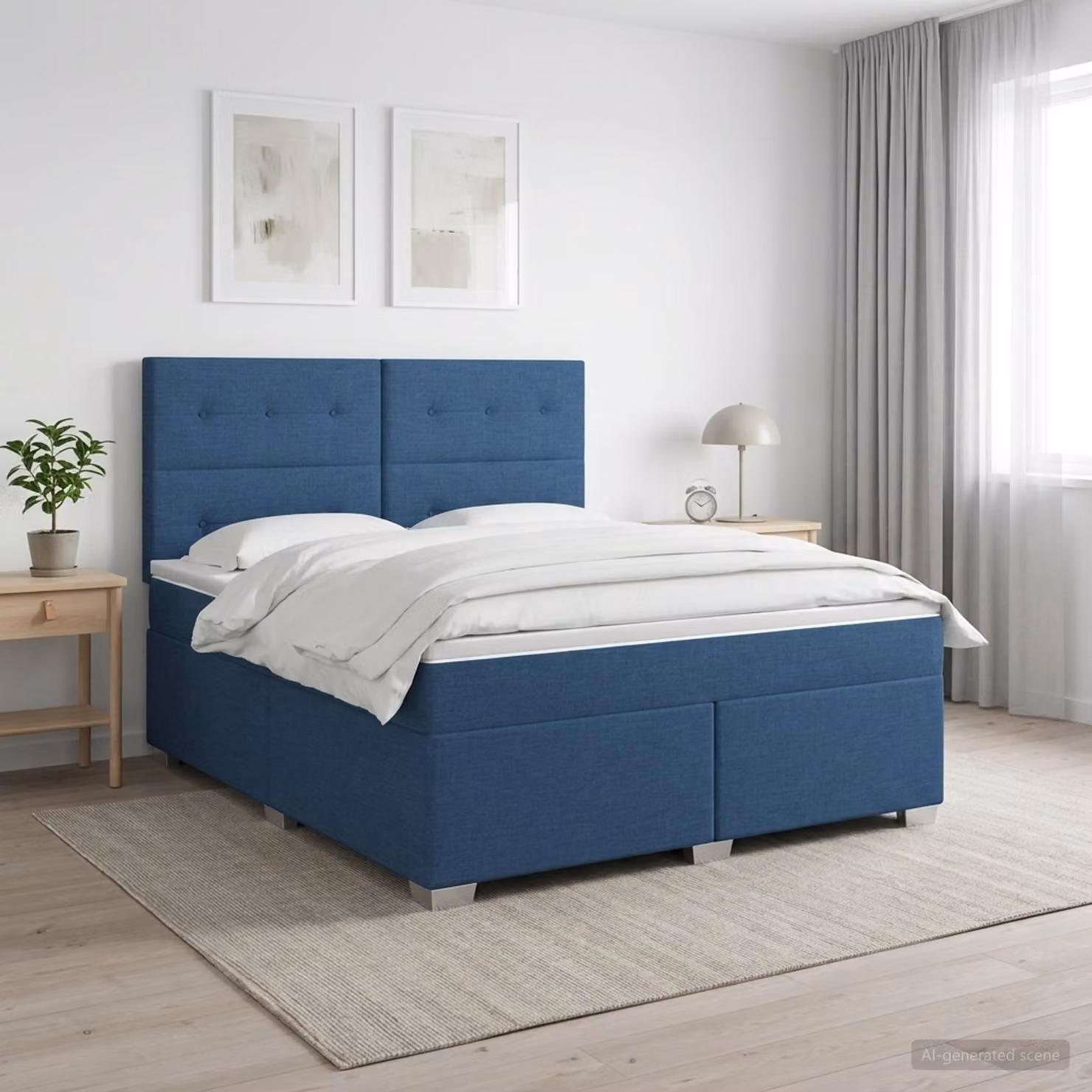 Letto box spring con materasso vidaXL in tessuto blu e bianco, L/P/H: 140 x 200 x 45 cm