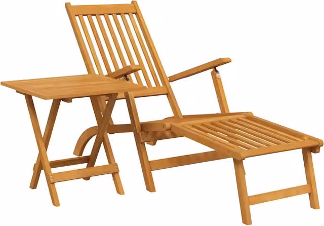Lettino prendisole DESIGN IN in legno di acacia marrone con poggiatesta regolabile e tavolino laterale – 1