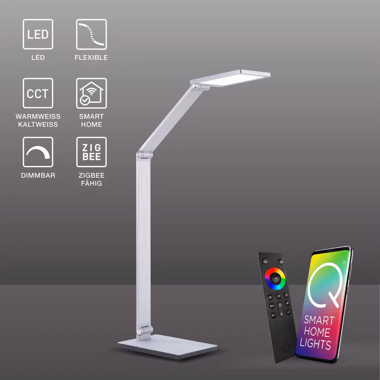Paul Neuhaus Lampada da tavolo a LED Q-HANNES Smart Home orientabile in altezza, cambio colore luce CCT in alluminio soggiorno, camera da letto, ufficio 4875-95