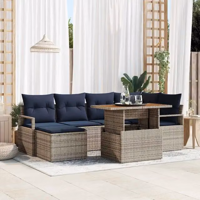 Set Divano da Giardino 7 pz Grigio polyrattan 3349737