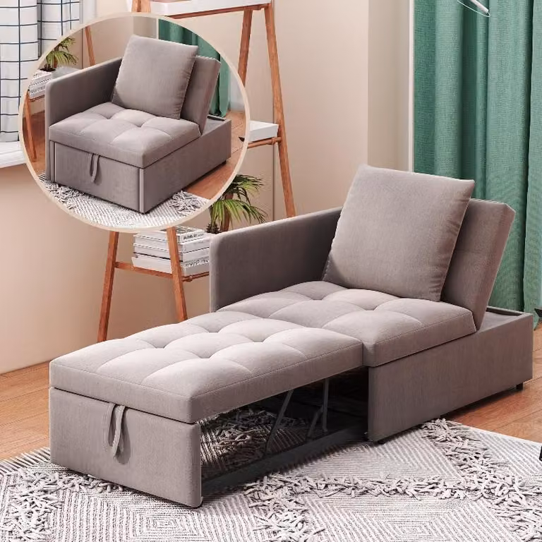 Divano letto 3 in 1, dimensioni 177x68x65 cm, divano letto con schienale regolabile, divano in tessuto di lino grigio, ideale per piccoli spazi